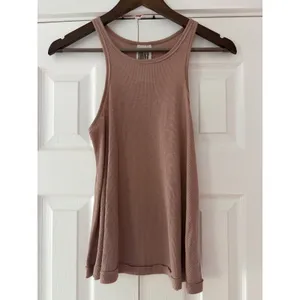 Free People‎ Mauve Ribbed High Neck Racerback Tank Top XS Dusty Rose thumbnail 2
