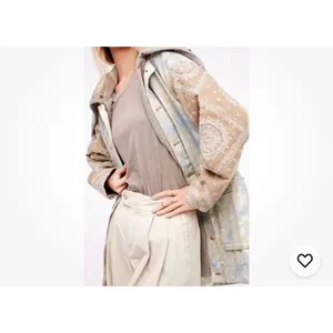 Free People embroidered sleeve Tie Dye layered denim parka jacket M thumbnail 5