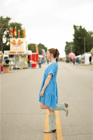 adorable light blue flowy dress thumbnail 2
