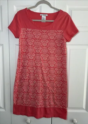 Disney Parks Mickey Damask T-Shirt Dress Womens Size M Pink Cotton Mini Short Sl thumbnail 1