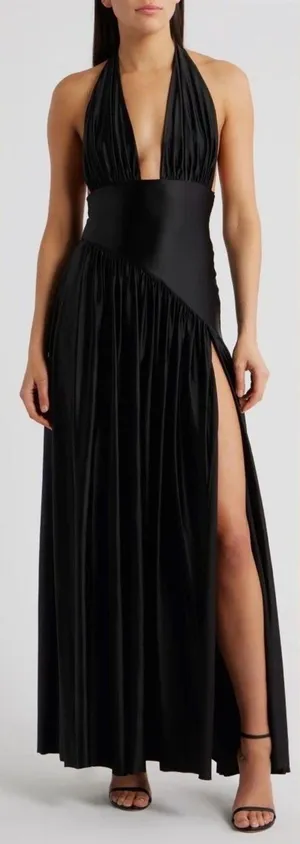 NEW Delfi Collective Rae Halter Black Gown Sz XS thumbnail 1