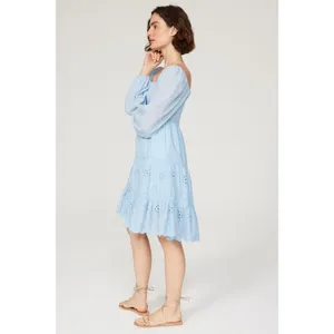 Area Stars Eyelet Trim Light Blue Long Sleeve Square Neck Dress Size Medium thumbnail 2