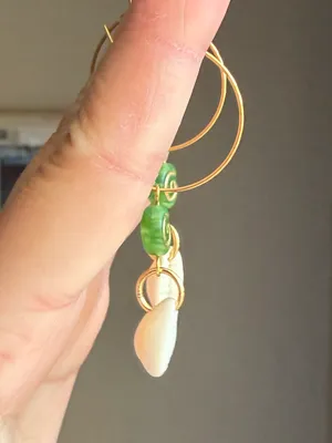 Handmade quality Czech glass beads snail shell & natural cowrie seashell hoop dangle earrings 🌀💕 thumbnail 4