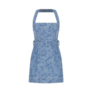 ELLIATT Rhythem Floral Embroidery Belted Denim Mini Dress, Blue, XS thumbnail 6