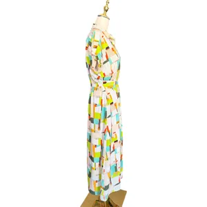 LDT Multi-Color Geometric Abstract‎ Print Button Front Midi Shirt Dress Size 6 thumbnail 3