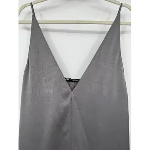 ZARA V-Neck Hammered Satin Maxi Slip Dress Sz L Gray Grunge Luxury Minimalist thumbnail 3
