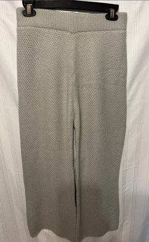 Wide-Leg Knit Track Pants in Light Gray thumbnail 1