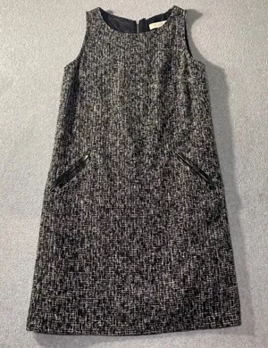 Ann Taylor Loft Tweed Dress Womens Sz 2 Black White Wool Faux Leather Trim EUC‎ thumbnail 1