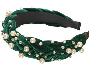 NEW Simply Southern Green Velvet Pearl Headband Christmas Holiday NWT thumbnail 1