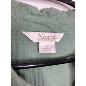Natural Reflections Button Down Women M Green Excellent Frayed Cotton Gauze Top thumbnail 2