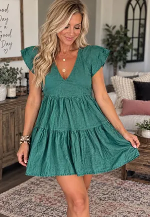 Universal Threads Teal Tiered Mini Dress Size S thumbnail 1
