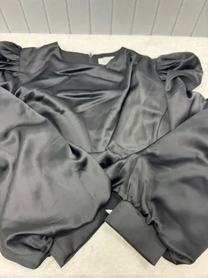 Anthropologie Mare Mare Satin Puff-Sleeve Top Black Draped Puff-Sleeve Blouse thumbnail 14
