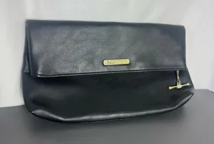 Juicy Couture Black faux leather Fold Top clutch going out Purse Gold Hardware thumbnail 1