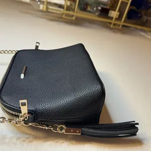 Black cross-body purse with gold detailing thumbnail 9