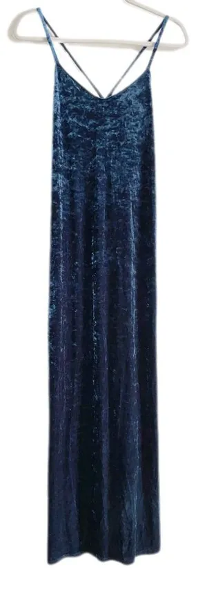 Lilac Wine Teal Blue Crushed Velvet Maxi Slip Dress y2k - M thumbnail 1