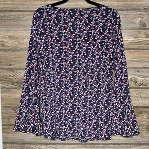 Motherhood Maternity Womens Medium Top Black Purple Floral Bell Sleeve‎ Blouse thumbnail 2