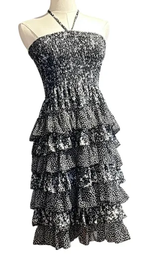 CZ Cover Up Smocked Layered Ruffle Dress Med Boho Chic Fairy Cottage Whimsey thumbnail 1