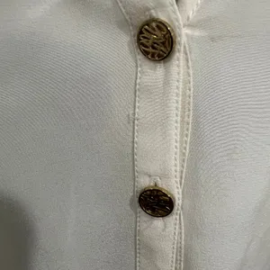 Lilly Pulitzer Blouse Women Large White Great Silk Smocked V-Neck Button Top thumbnail 3