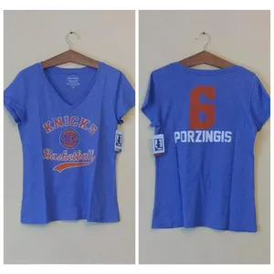 New York Knicks Porzingis NBA Womens V-Neck Tee by Majestic Threads L & 2X thumbnail 2