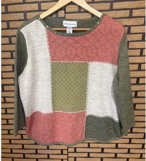 Alfred Dunner Pink And‎ Green Patchwork Sweater Size XL thumbnail 1