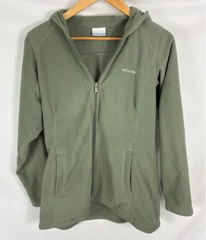 Columbia Green Full Zip Fleece Hooded Sweatshirt Womans Size Medium thumbnail 1
