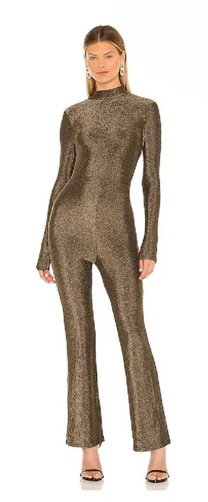 Revolve Superdown Metallic Nissa Open Back Flare Leg Jumpsuit, M thumbnail 1