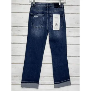 RISEN Cuffed Jeans Dark Wash Blue Straight Leg Stretch Denim Size 1 / 25 thumbnail 2