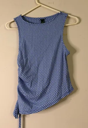 Wild Fable Blue Checkered Tie-Side Tank Top thumbnail 1