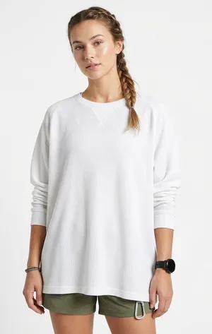 Charcoal Waffle-Knit Thermal Long Sleeve T-Shirt Crew Neck 80% Cotton Blend thumbnail 1