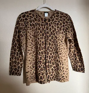 Vintage J. Crew Wool Knit Leopard Print Button-Front Cardigan Sz M Brown thumbnail 1
