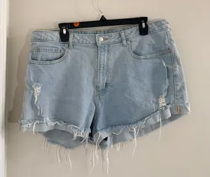 Wild Fable High Rise Light Blue Ripped Jean Shorts Size 16 with 2” inseam thumbnail 1