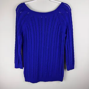 American Eagle Womans Sweater Sz‎ M Pull Over Royal Blue Open Textured Knit thumbnail 12