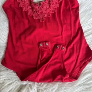 Intimately Free People Gia Red Lace Trim Bodysuit Size Small thumbnail 5