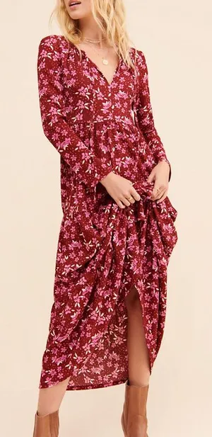 Free people Tiered Midi Dress in red multi size small thumbnail 1