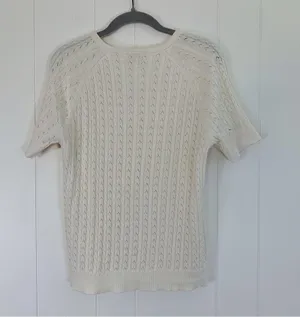 Cream Short Sleeve Button Down Sweater M (?) Size M thumbnail 2