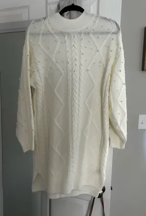Francesca's White Pearl Sweater Dress thumbnail 1