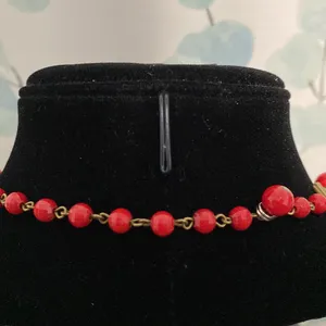 Vintage Beaded Choker Necklace Red thumbnail 4