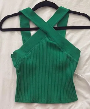 Zara Green Cross-Back Ribbed Tank Top thumbnail 2