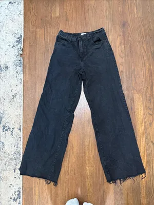 Kensie Washed Black High-Rise Wide Leg Jeans with Frayed Hem thumbnail 6