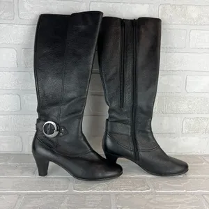 Aerosoles Incredible Riding Boots 7 Black Leather Zip Knee High Heelrest Cushion thumbnail 2