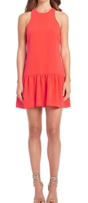 Amanda‎ Uprichard High Neck Drop Waist Ruffle cocktail, wedding Dress Coral XS thumbnail 1