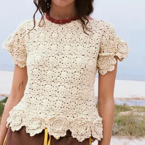 🆕 2025 Zara Floral Crochet Knit Cotton Top Blouse thumbnail 1