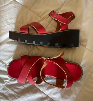 Red Leather Platform Sandals Size 7.5 thumbnail 1