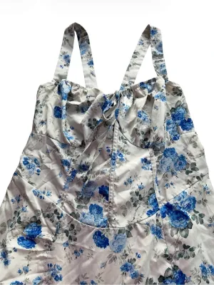 SHEIN Curve 0XL Blue Floral Lace-Up Back Slit Maxi Dress Bustier Corset thumbnail 3