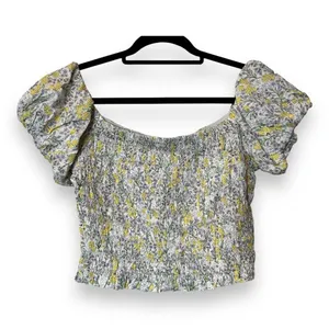 ASTR The Label Womens Yellow Multi Flower Sweetheart Shirt Crop‎ Top L thumbnail 2