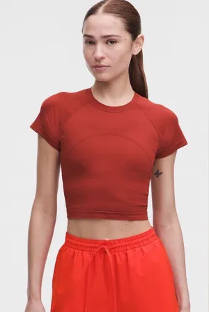 NWT lululemon swiftly cropped short sleeve cranberry charm size 6 thumbnail 1