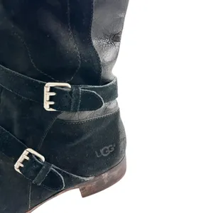 Ugg Cyndee knee high boots 9.5 Black Leather Buckle Sheepskin Shearling thumbnail 10
