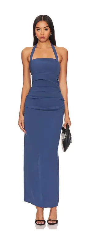 Revolve Lioness Navy Halter Ruched Maxi Dress thumbnail 1