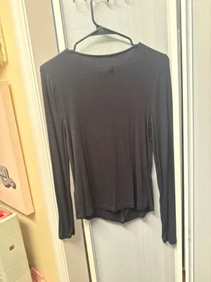 Maeve by Anthropologie Black Square Neck Ribbed Henley Long Sleeve Top thumbnail 3