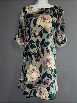 Women’s Floral Boutique Shift Short Sleeve Beige Brown Dress size Large thumbnail 3